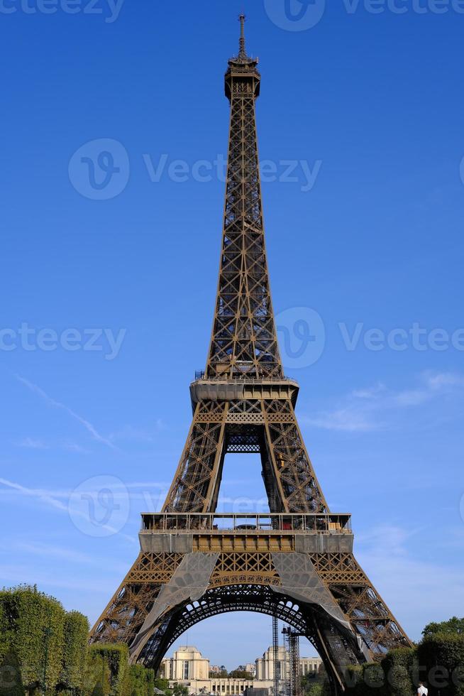 Eiffel Tower with Blue Sky Background. photo