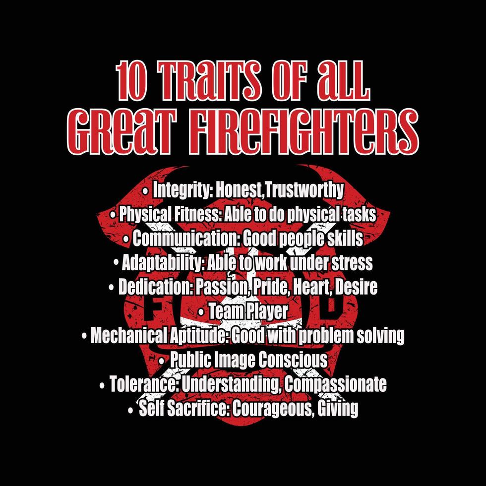 10 traits of all great firefighters. Firefighter design. vector