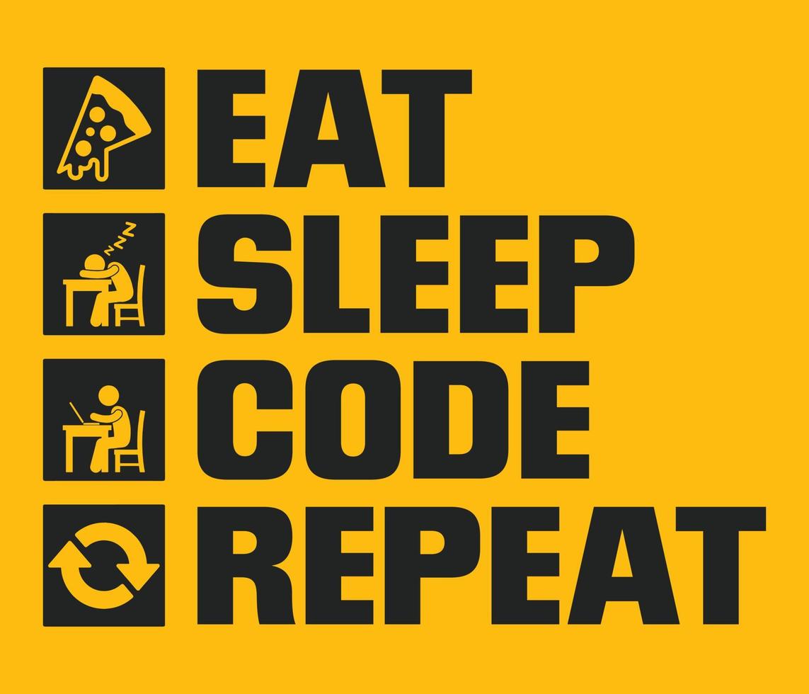Programmer daily activity life infographic. Eat sleep code repeat vector typography design with icons