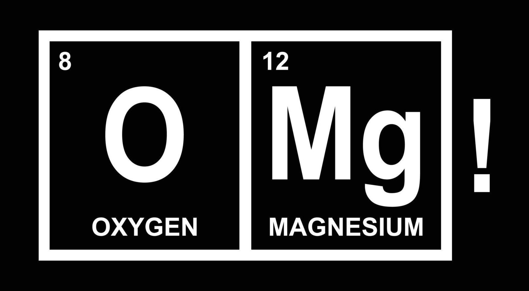OMG, Oxygen and Magnesium. Funny phrase on black background vector