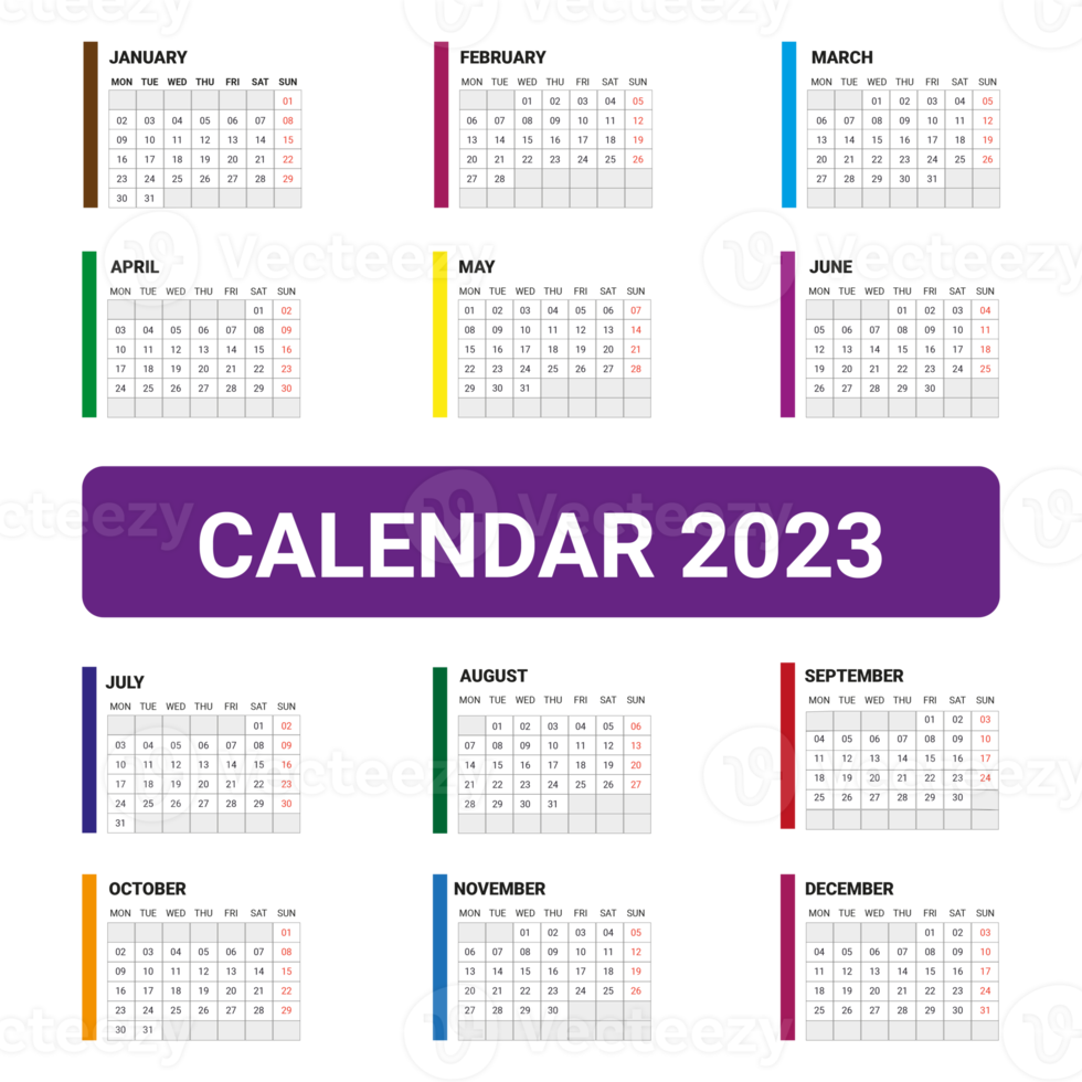 Calendar 2023 colorful happy new year png