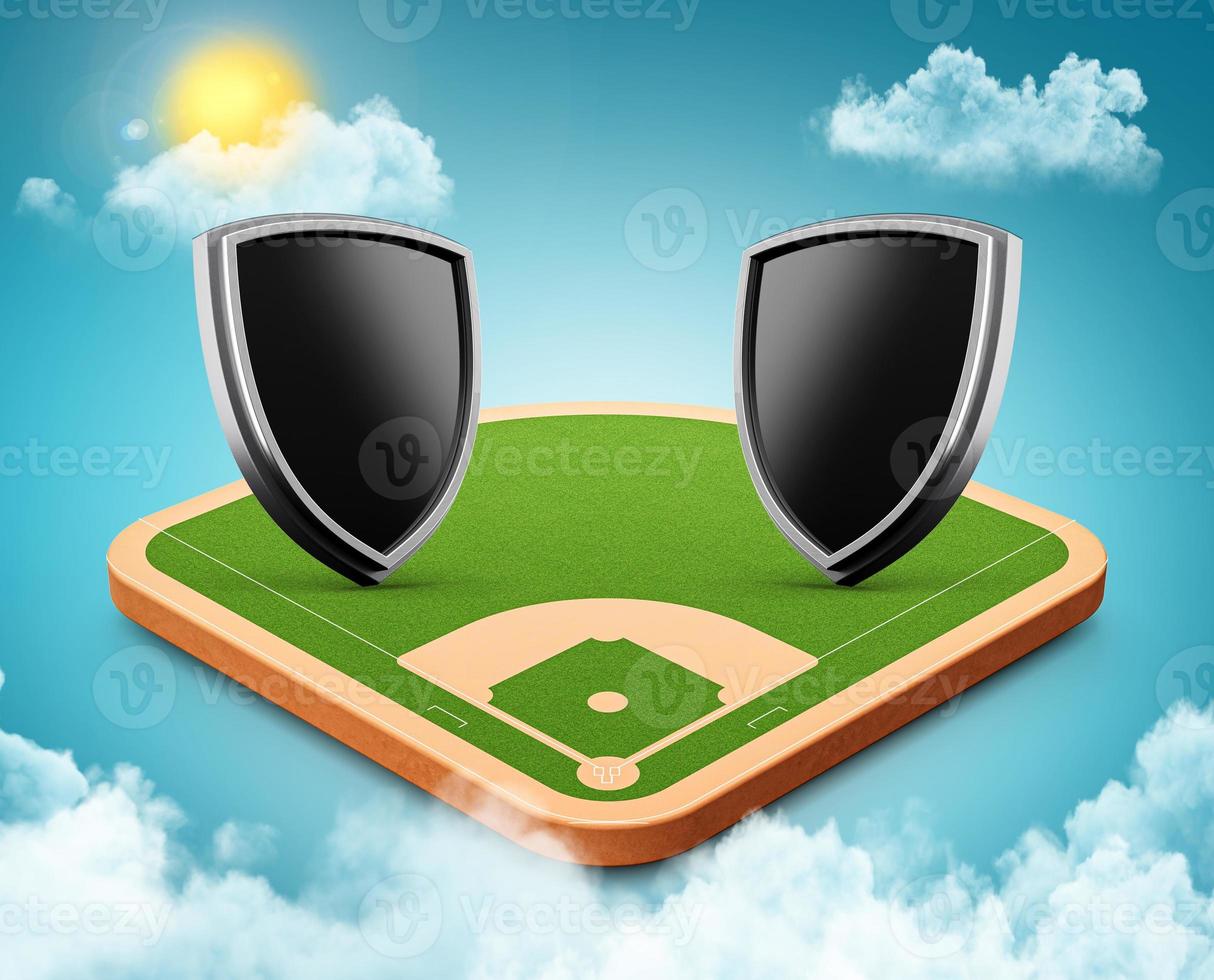 Empty baseball stadium with versus shield team duel sport 3d illusteration photo