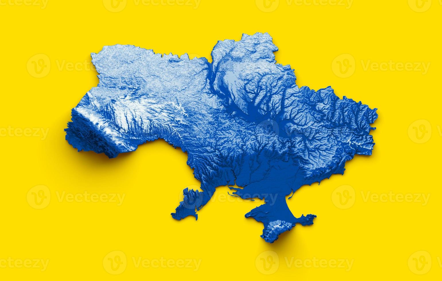 Ukraine map with the flag Colors Blue and Red Shaded relief map 3d illustration photo