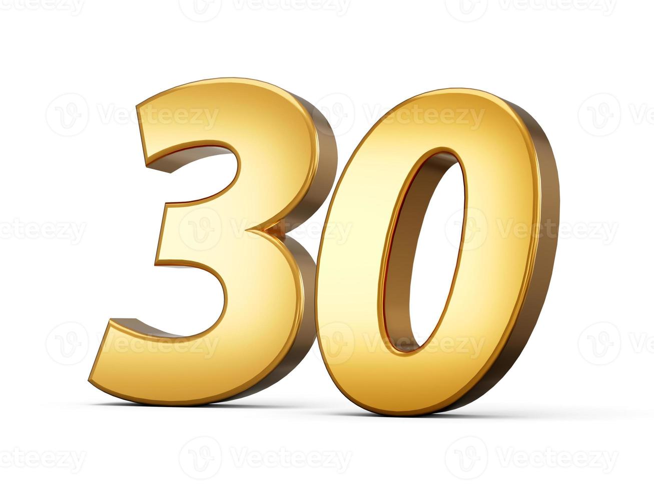 Golden metallic Number 30 thirty, White background 3d illustration photo