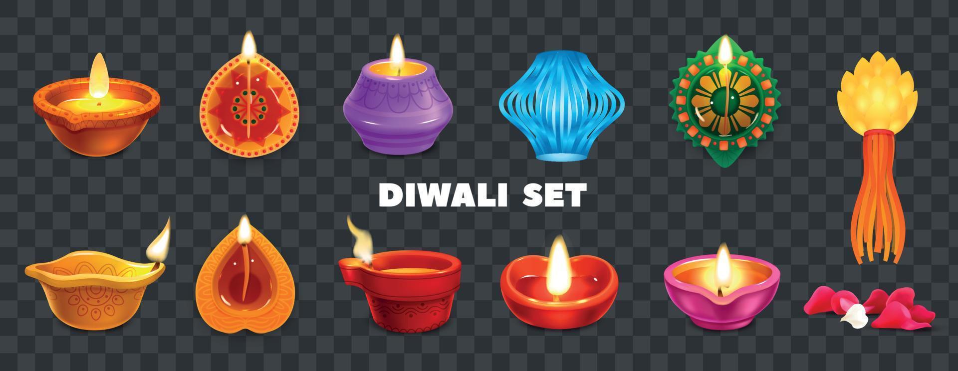 realista diwali transparente conjunto vector