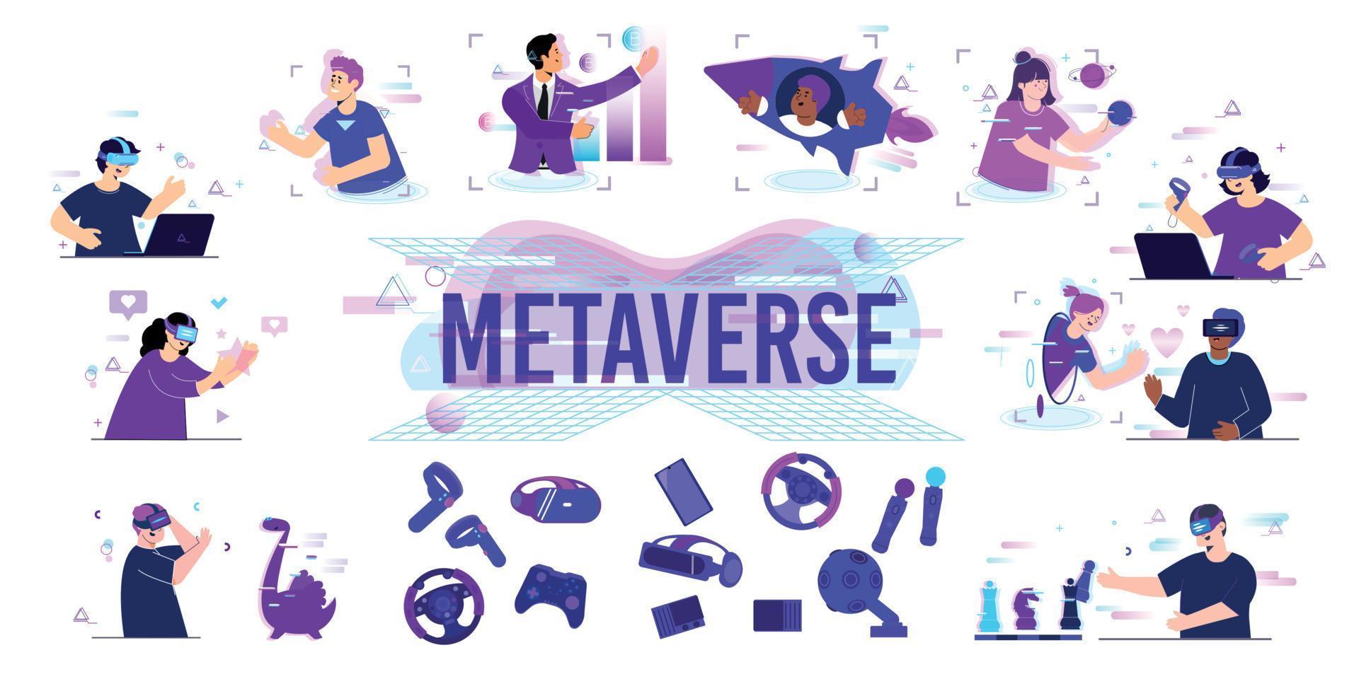 metaverso plano íconos colección vector