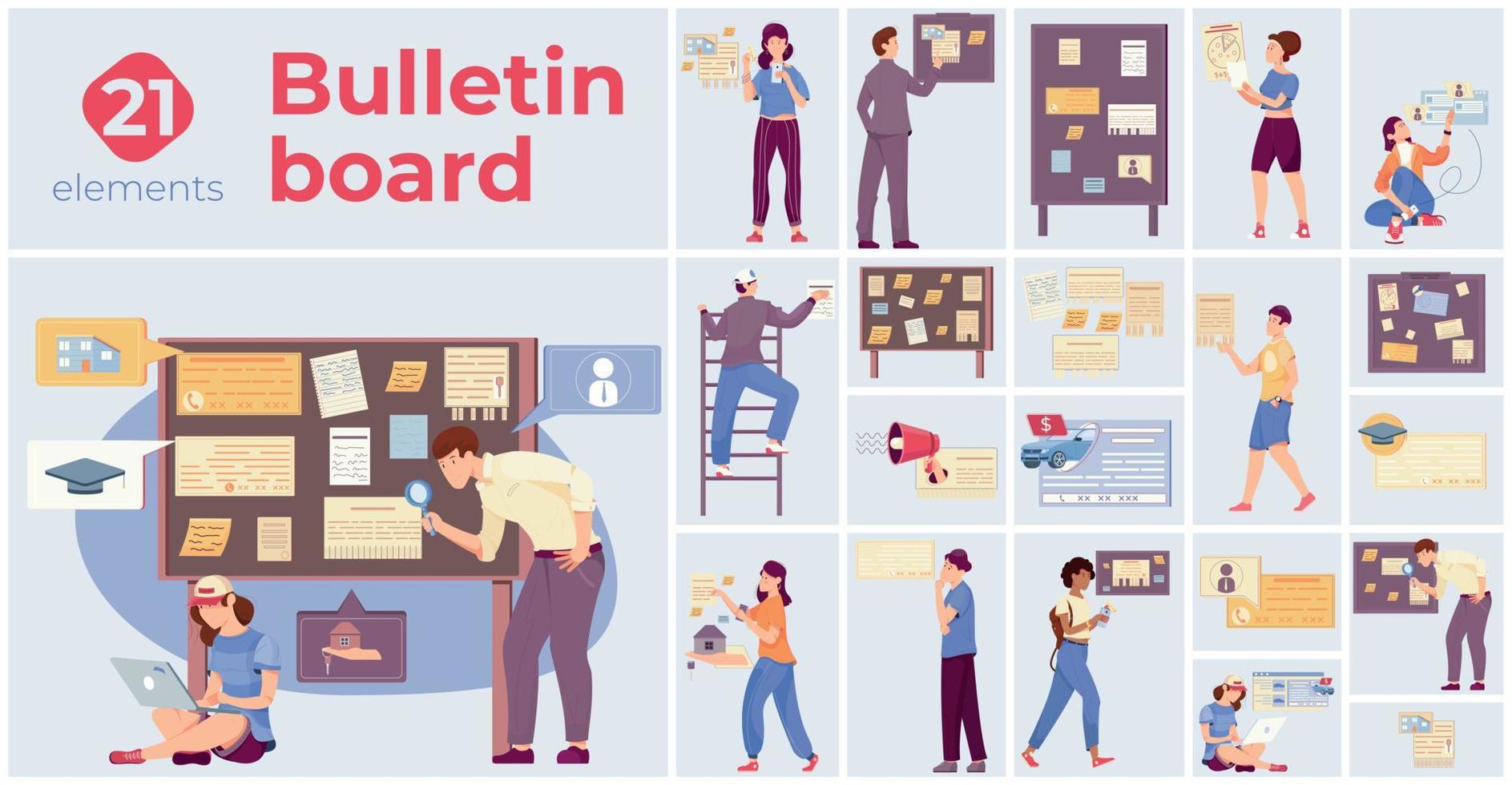 Bulletin Board Composition Set vector