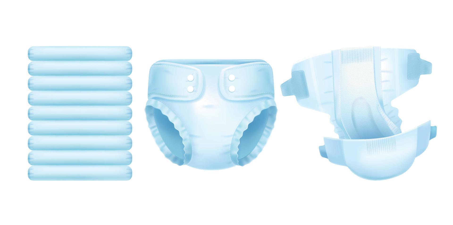 Realistic Diapers Stack Set vector
