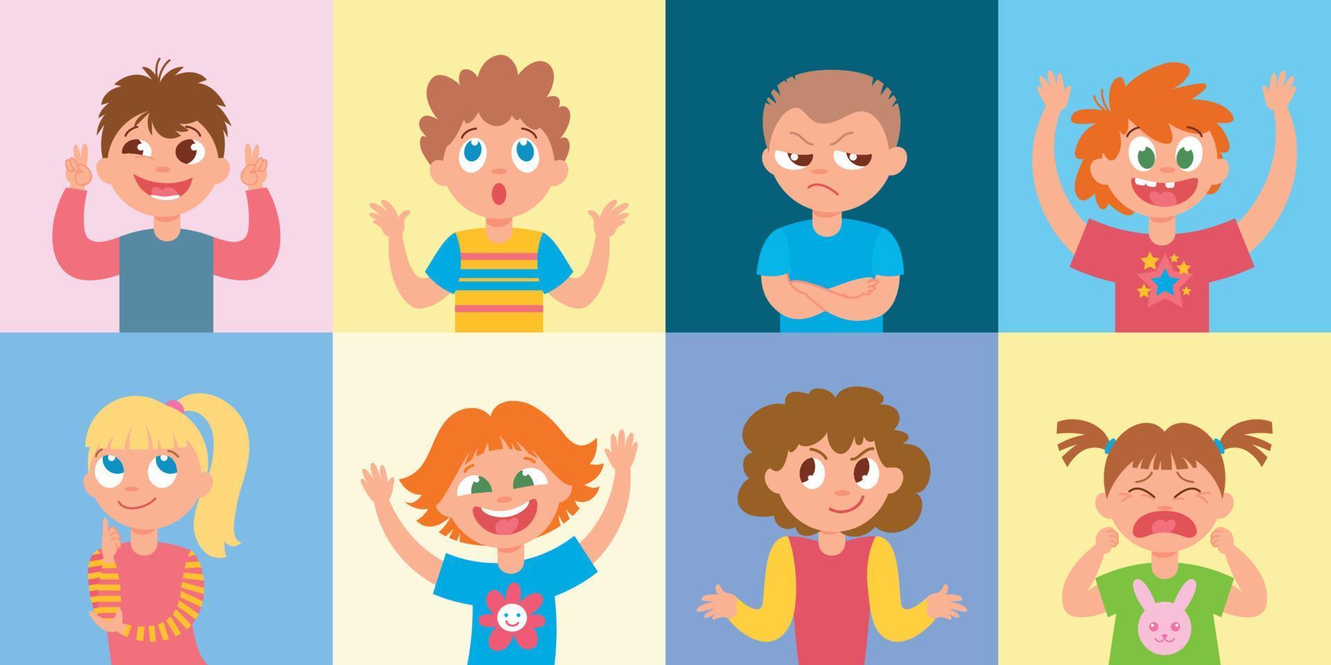 niños emociones cuadrado composiciones vector