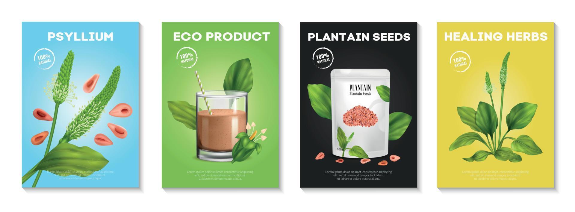 Realistic Psyllium Poster Set vector