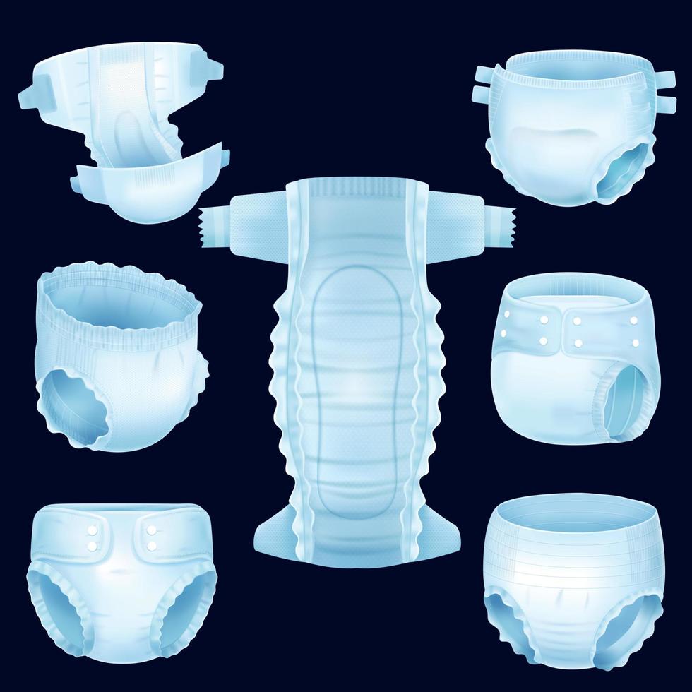 Realistic Baby Diapers Set vector