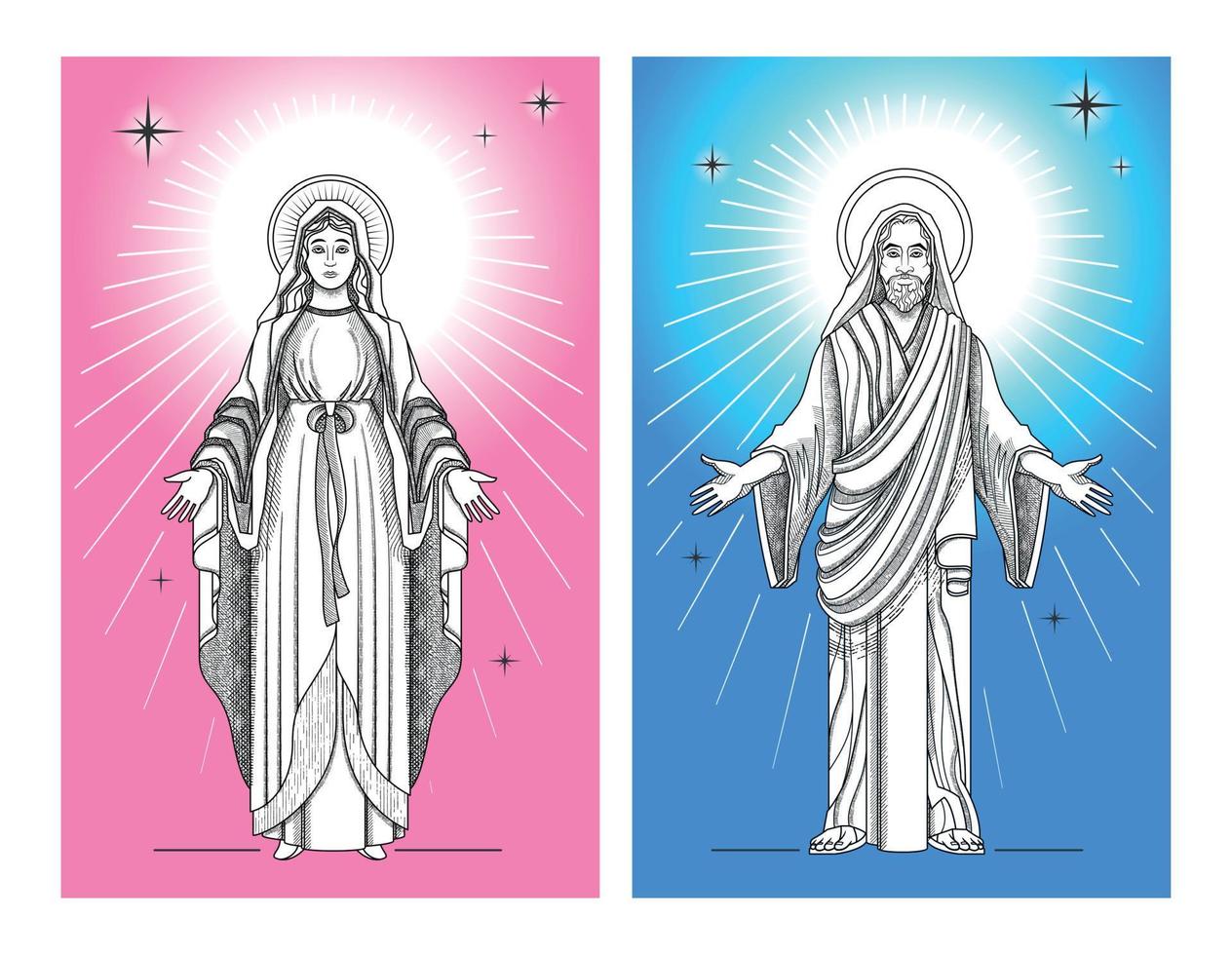 Jesus Mary Poster Set vector