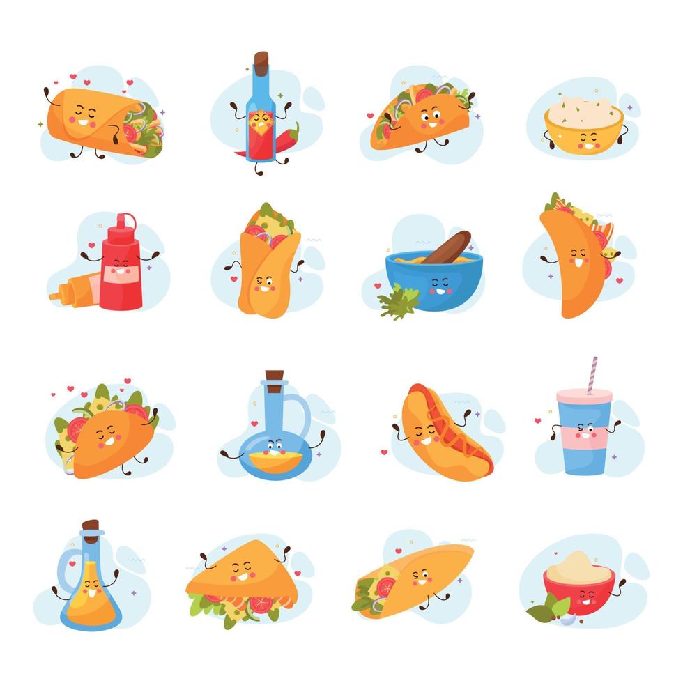 taco dibujos animados plano íconos vector