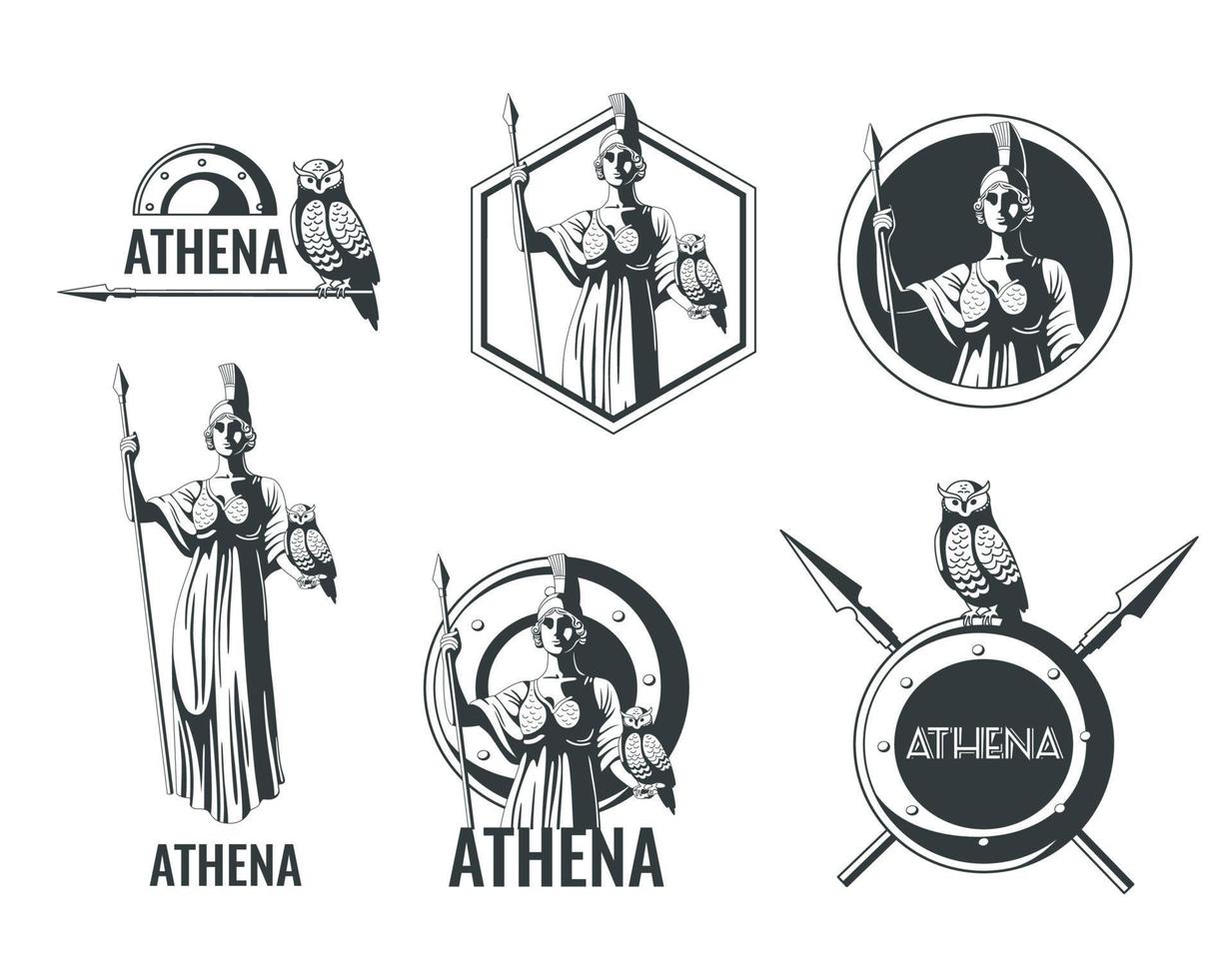 Athena Goddess Emblems vector