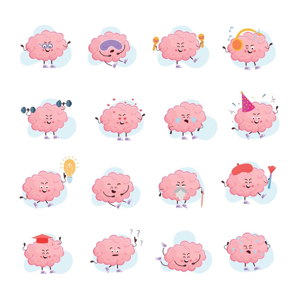 cerebro emoticones dibujos animados plano íconos vector