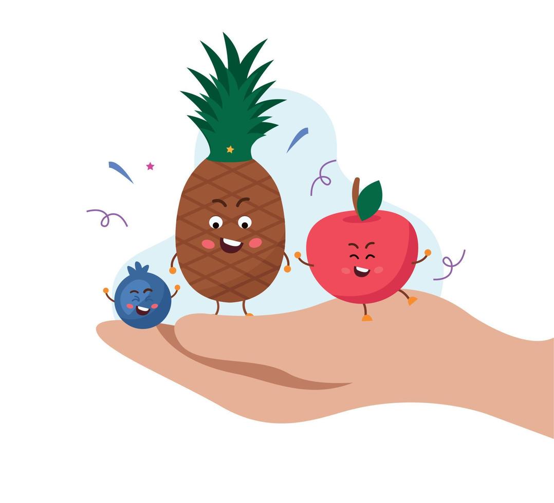 Fruta dieta dibujos animados composición vector