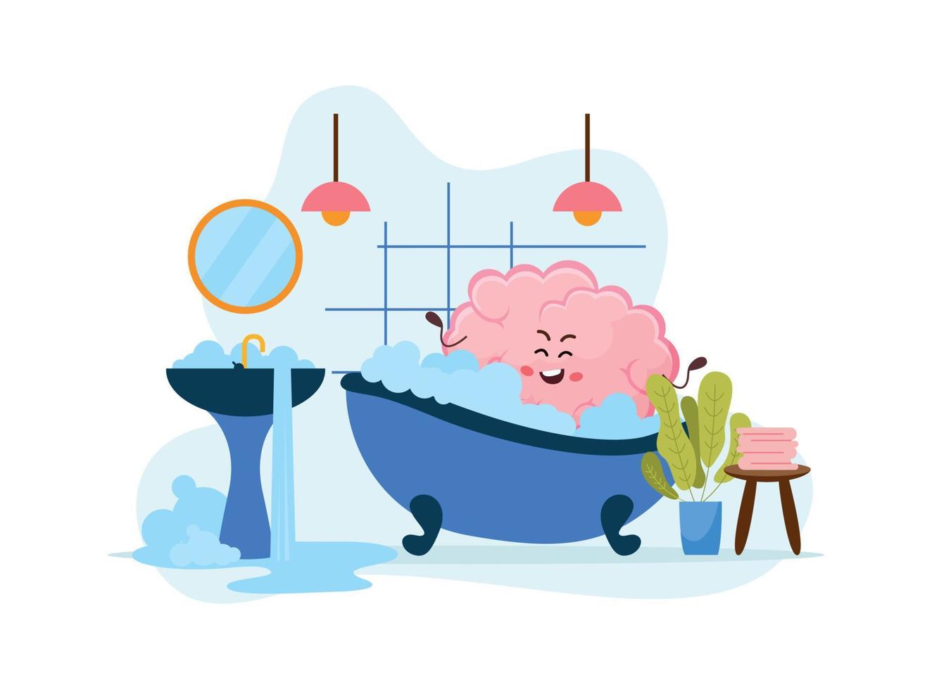 Cartoon Brain Bathing In Bathroom vector