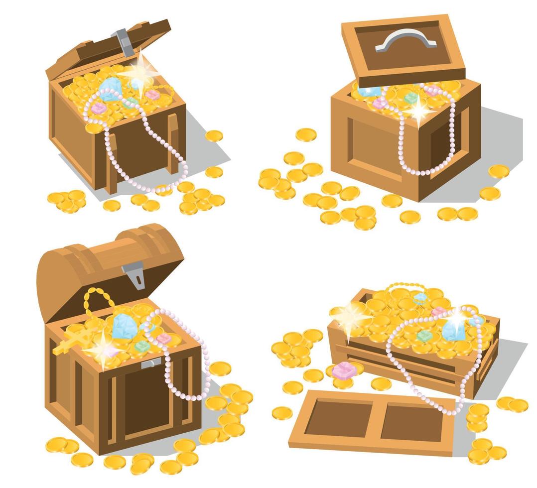 Treasure Chest Isometric Set vector