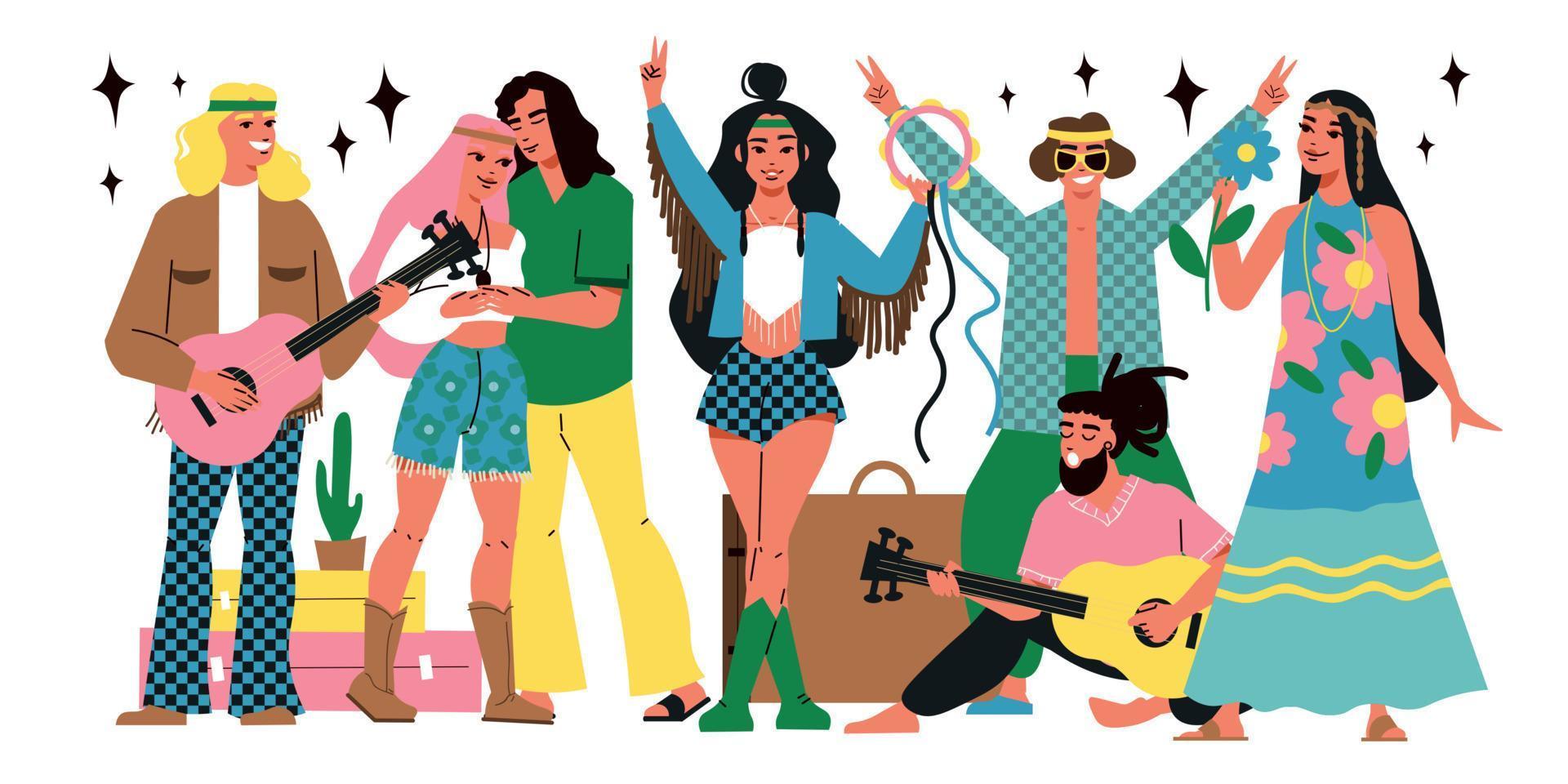 hippie personas plano vector