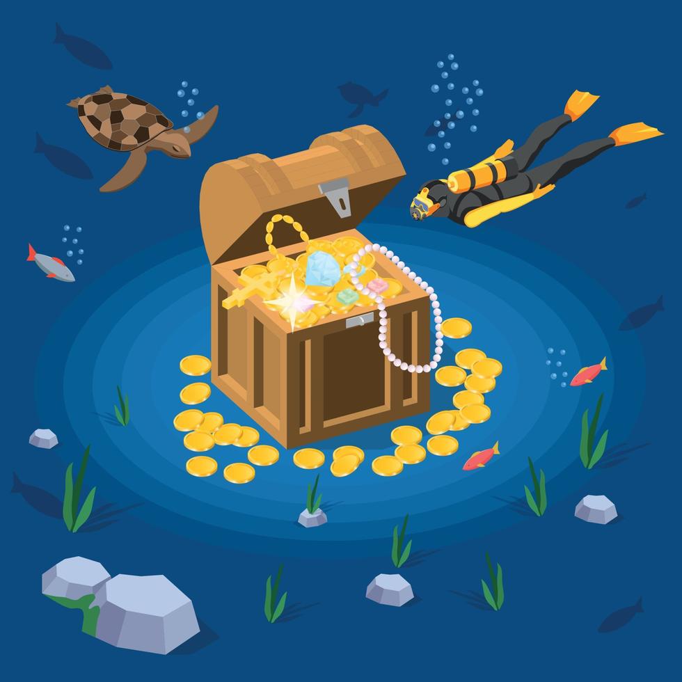 Underwater Treasure Chest Composition vector