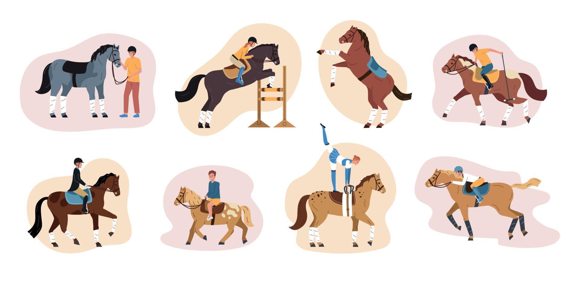 Horse Sport Flat Set vector