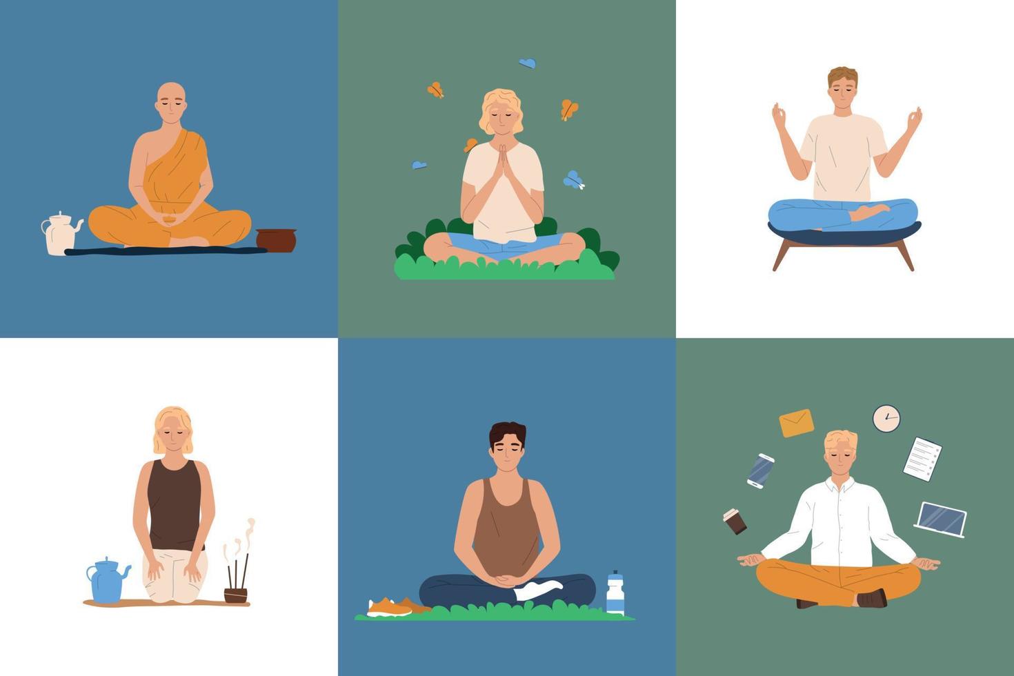 Meditation Flat Set vector