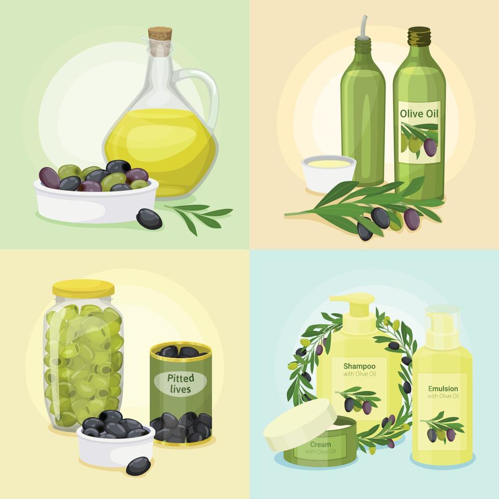 aceitunas plano de colores icono conjunto vector