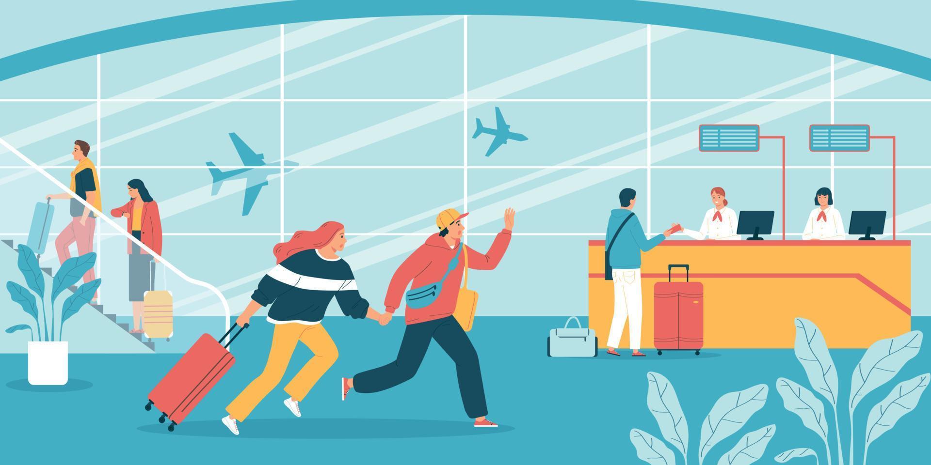 tarde personas aeropuerto ilustración vector