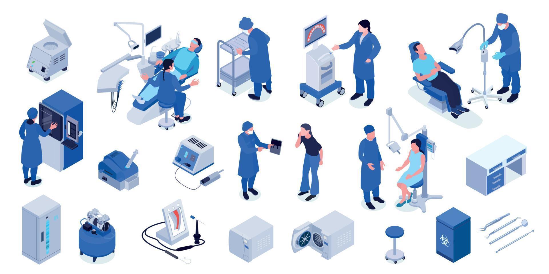 Isometric Dental Equipment Set vector