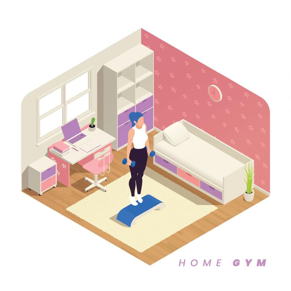 hogar gimnasio isometic vector