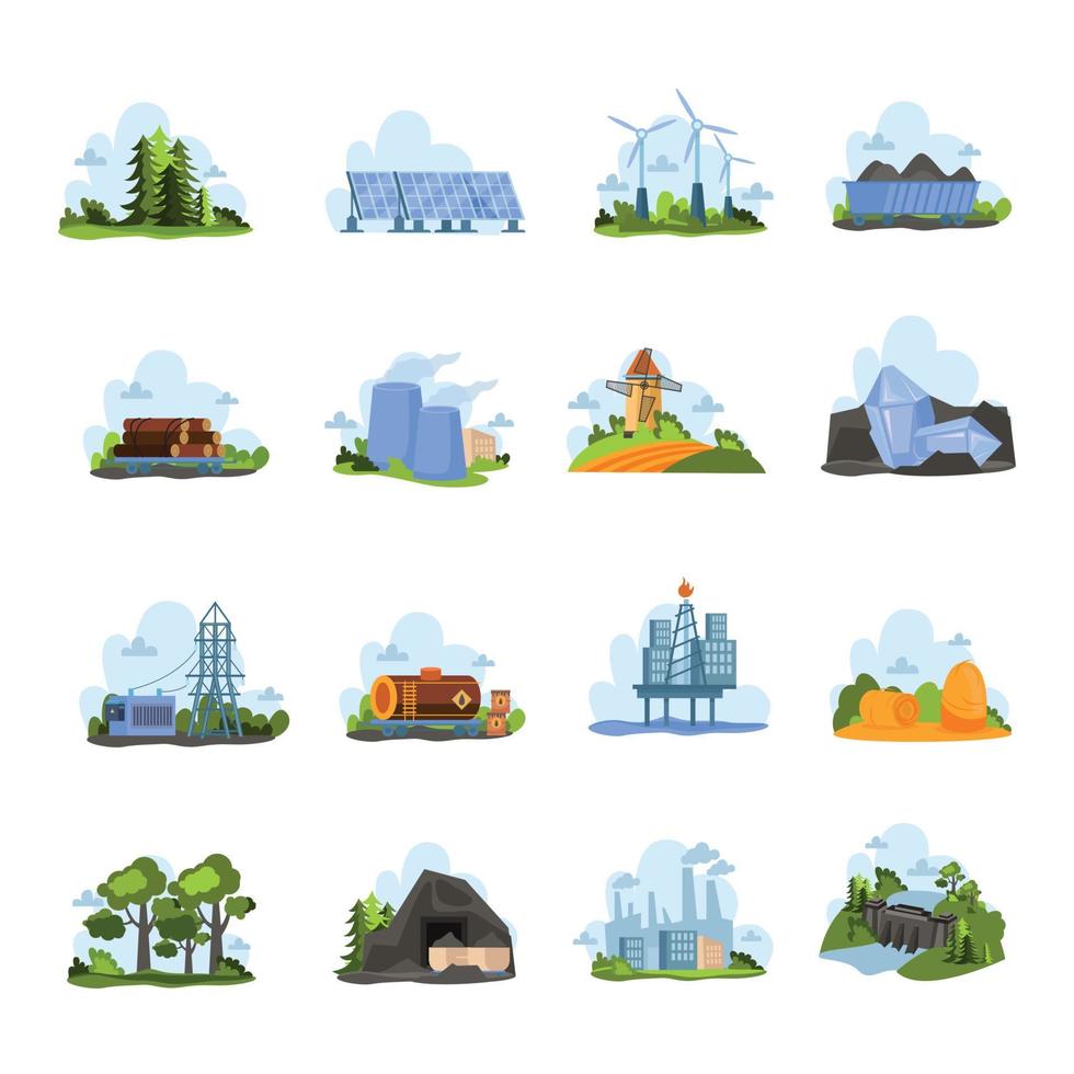 Renewable And Nonrenewable Resources Flat Icons vector