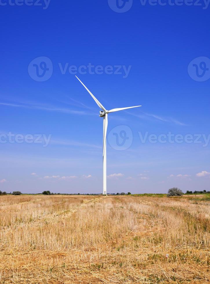 Windmill in a field against a blue sky photo