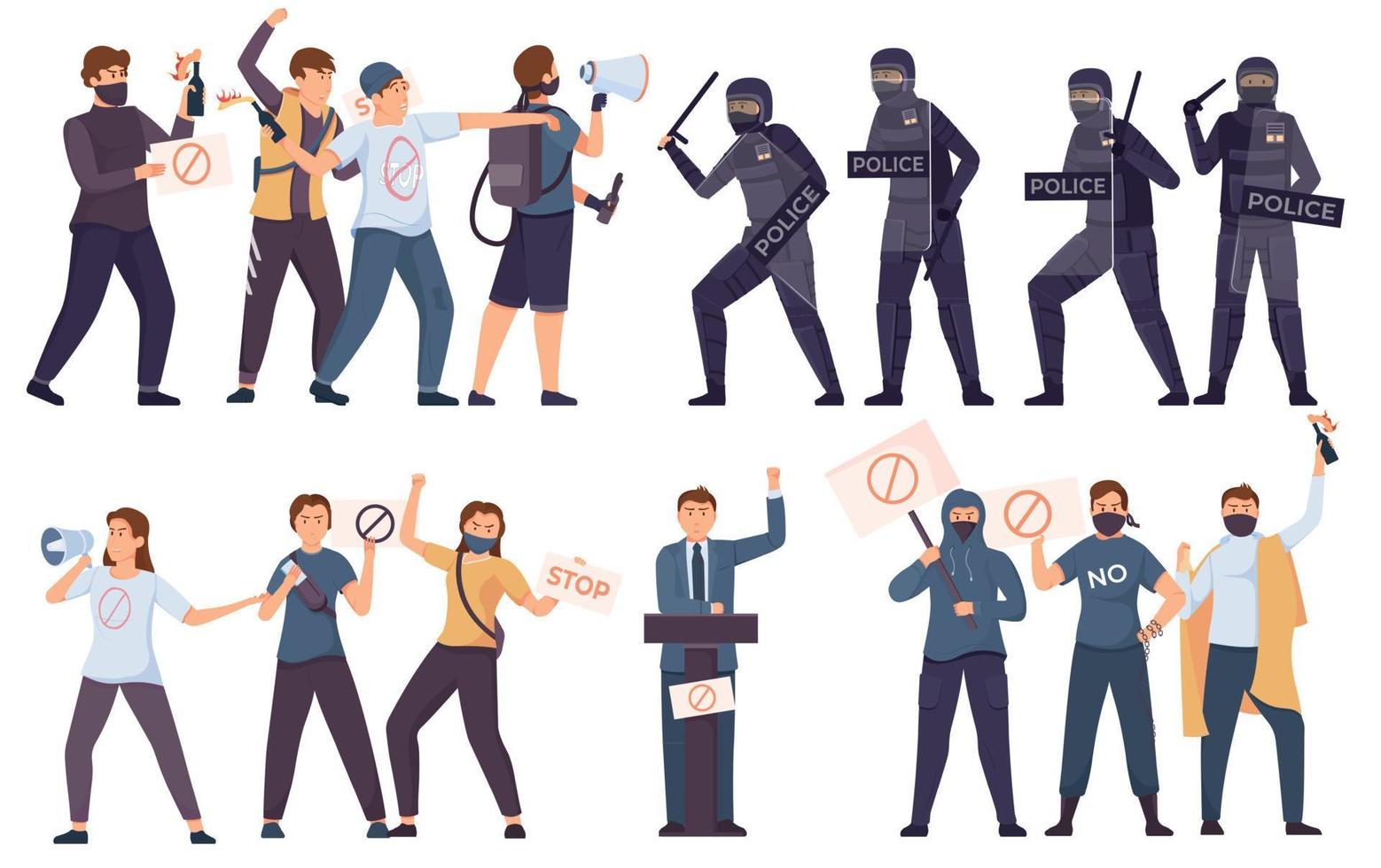 Protest Revolution Flat Set Concept Set vector