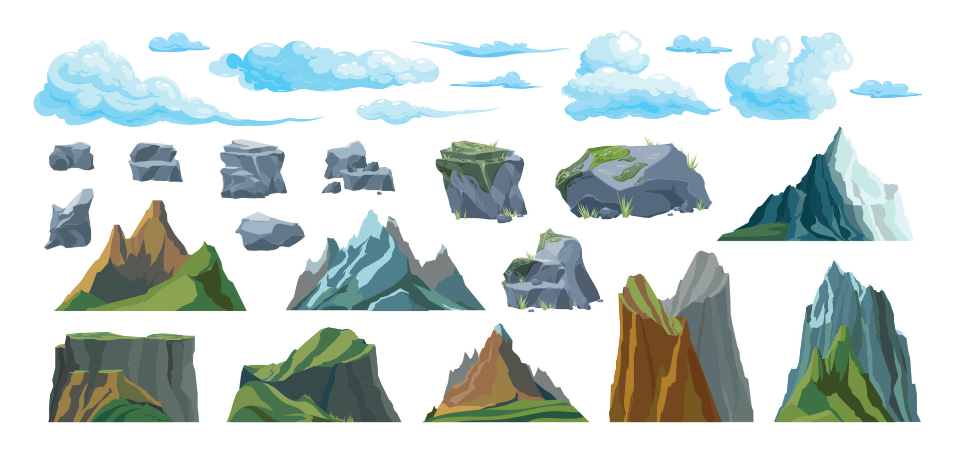 Mountains Clouds Flat Set 19774964 Vector Art at Vecteezy