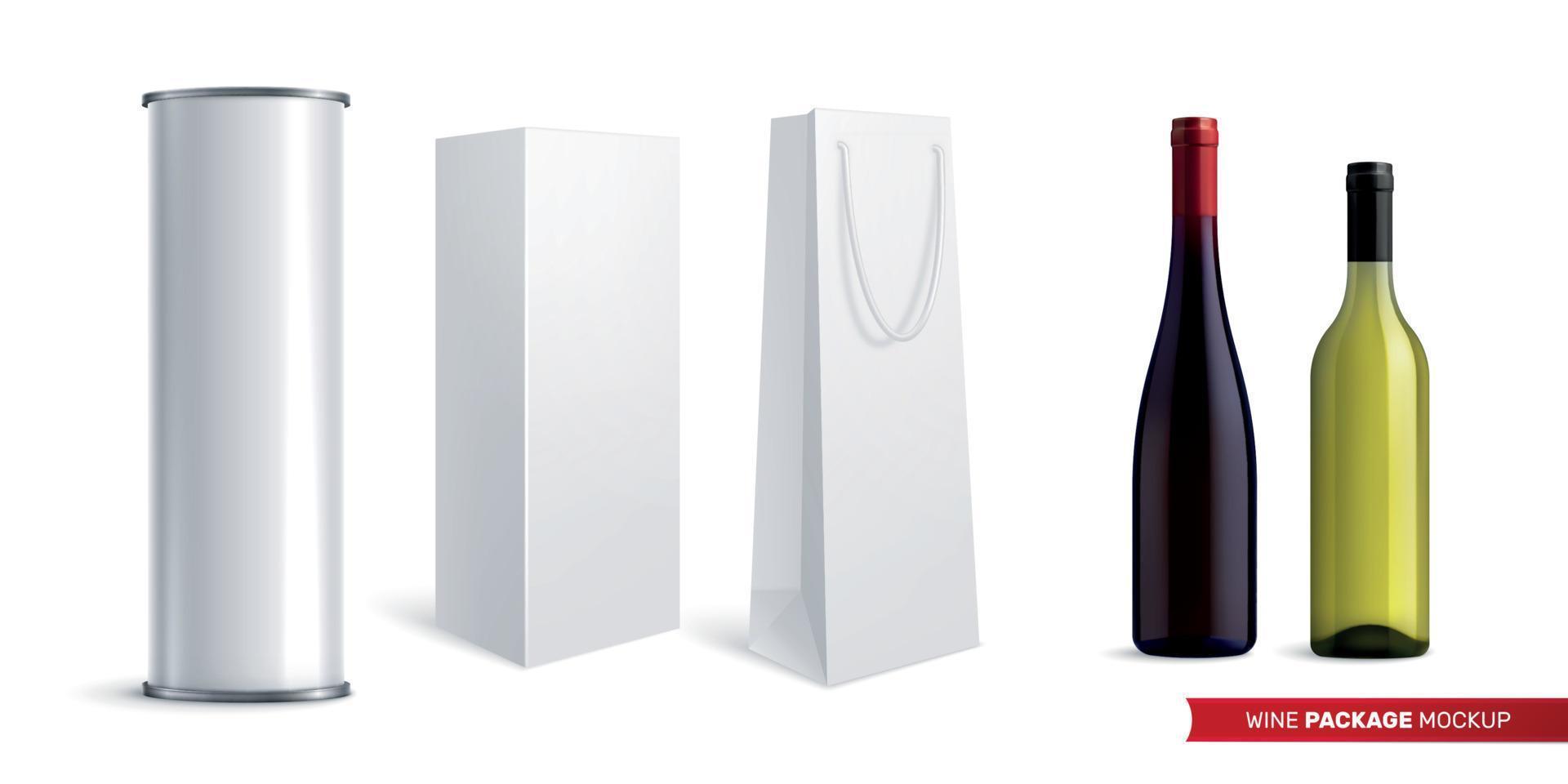 Wine Package Mockup Realistic Set vector