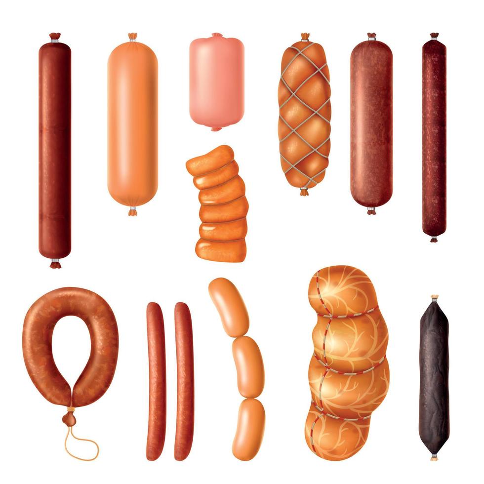 Realistic Sausage Products Set vector