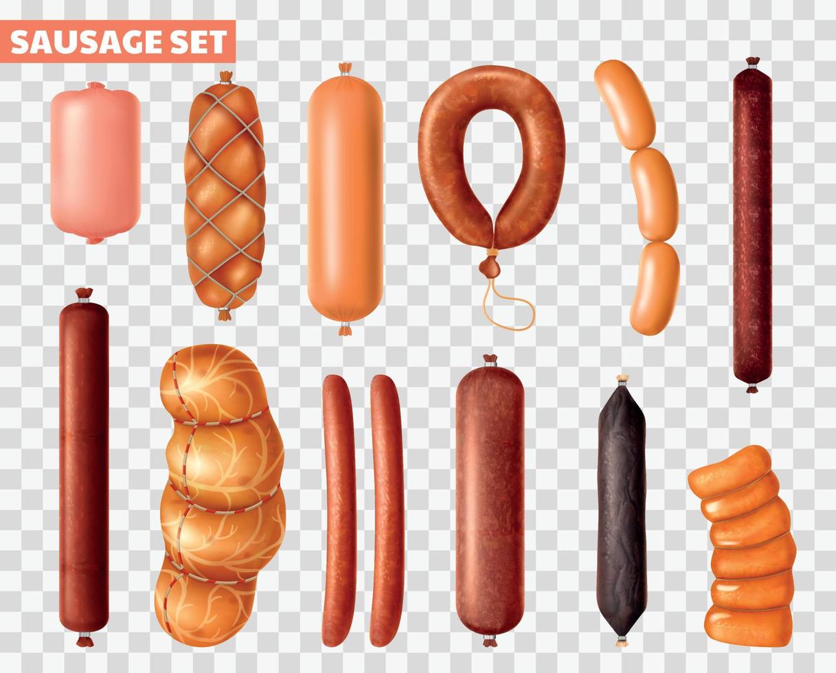 Realistic Sausage Transparent Set vector