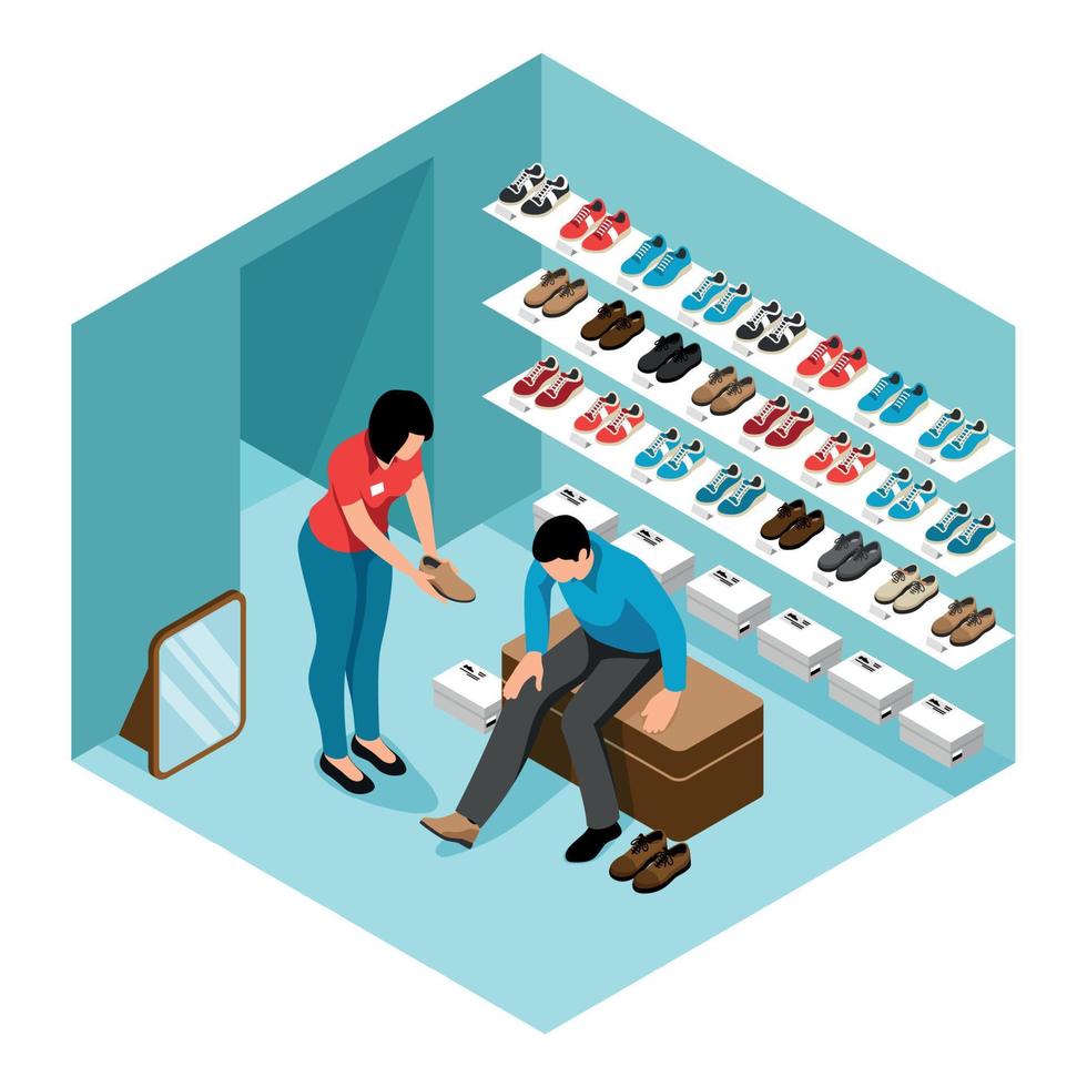 Isometric Shoe Store Concept vector