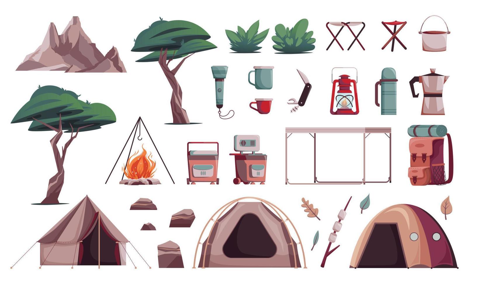 Camping Hiking Icon Set vector