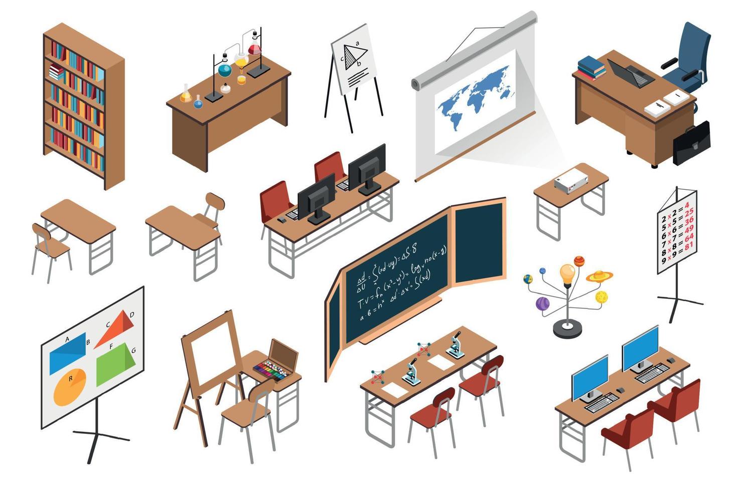 Classroom Interior Icons Collection vector