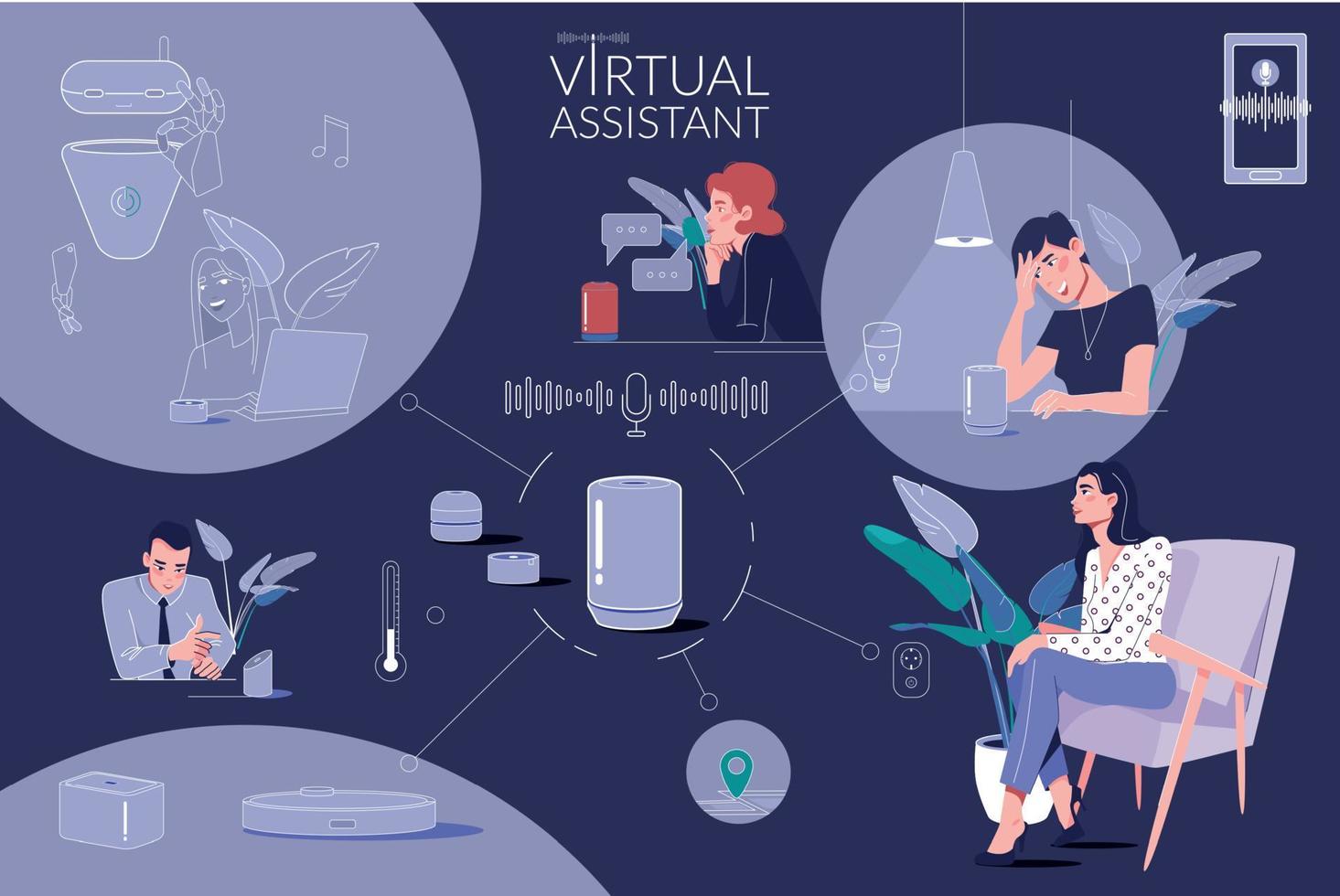 Virtual Assistant Collage Composition vector