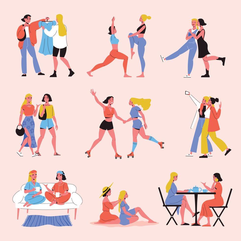 Female Friends Color Set vector