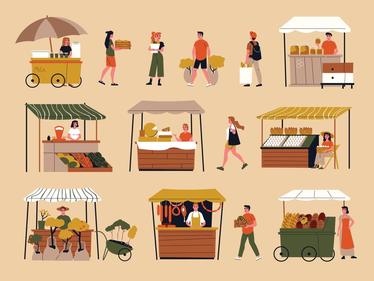 Farmers Marketplace Color Set vector