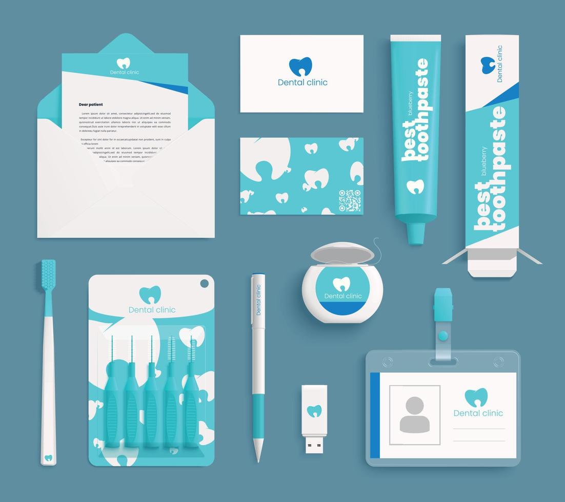 Blue Branding Kit For Dental Clinic vector
