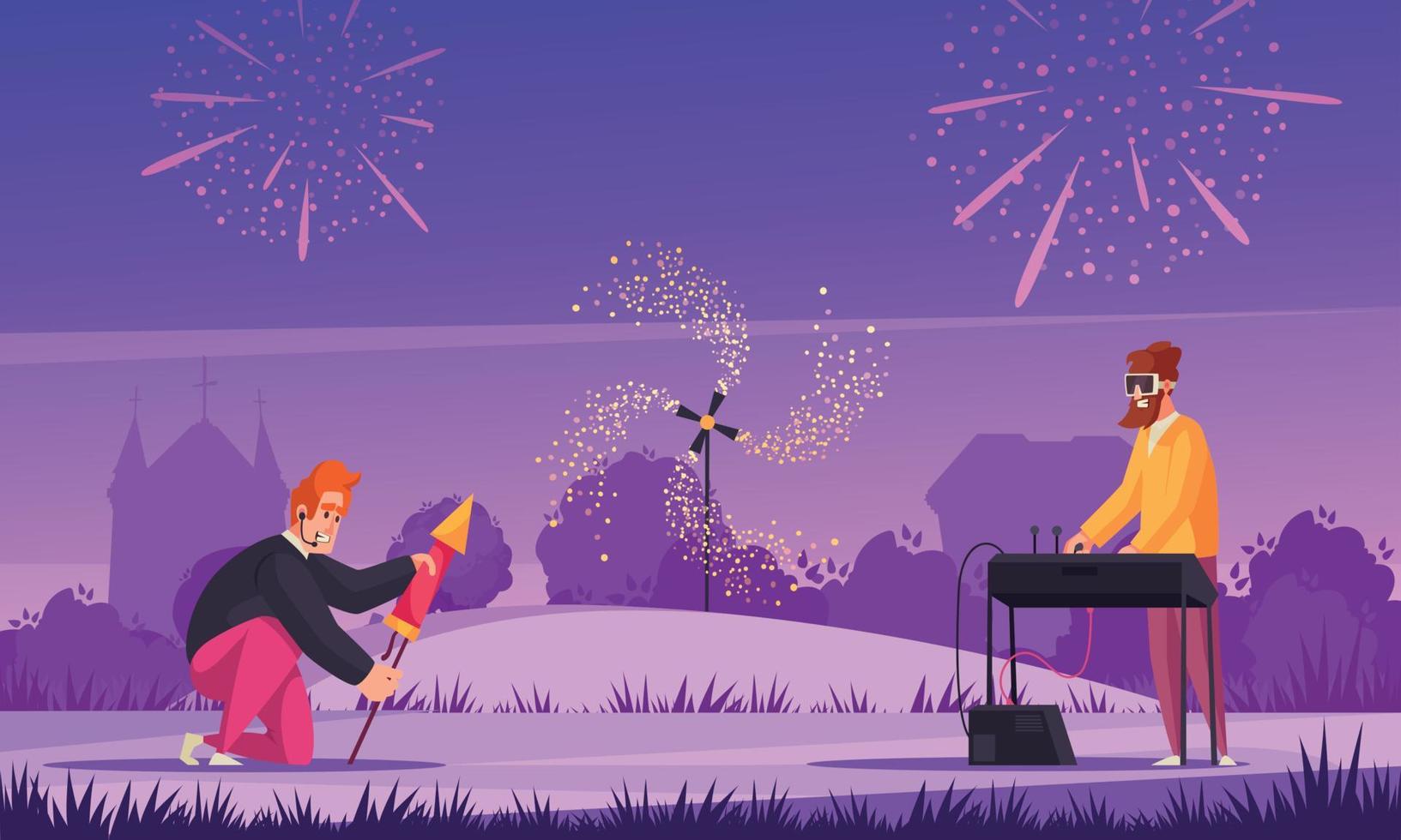 Fireworks Cartoon Composition vector