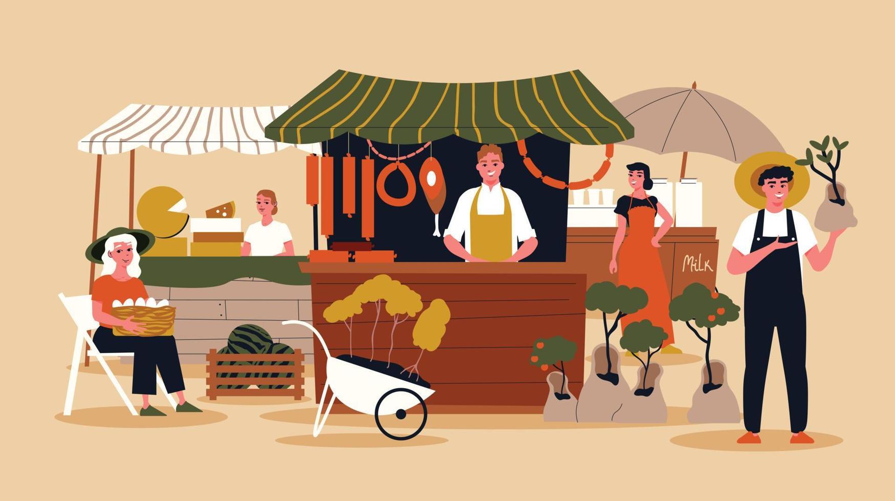 Farmers Market Flat Background vector