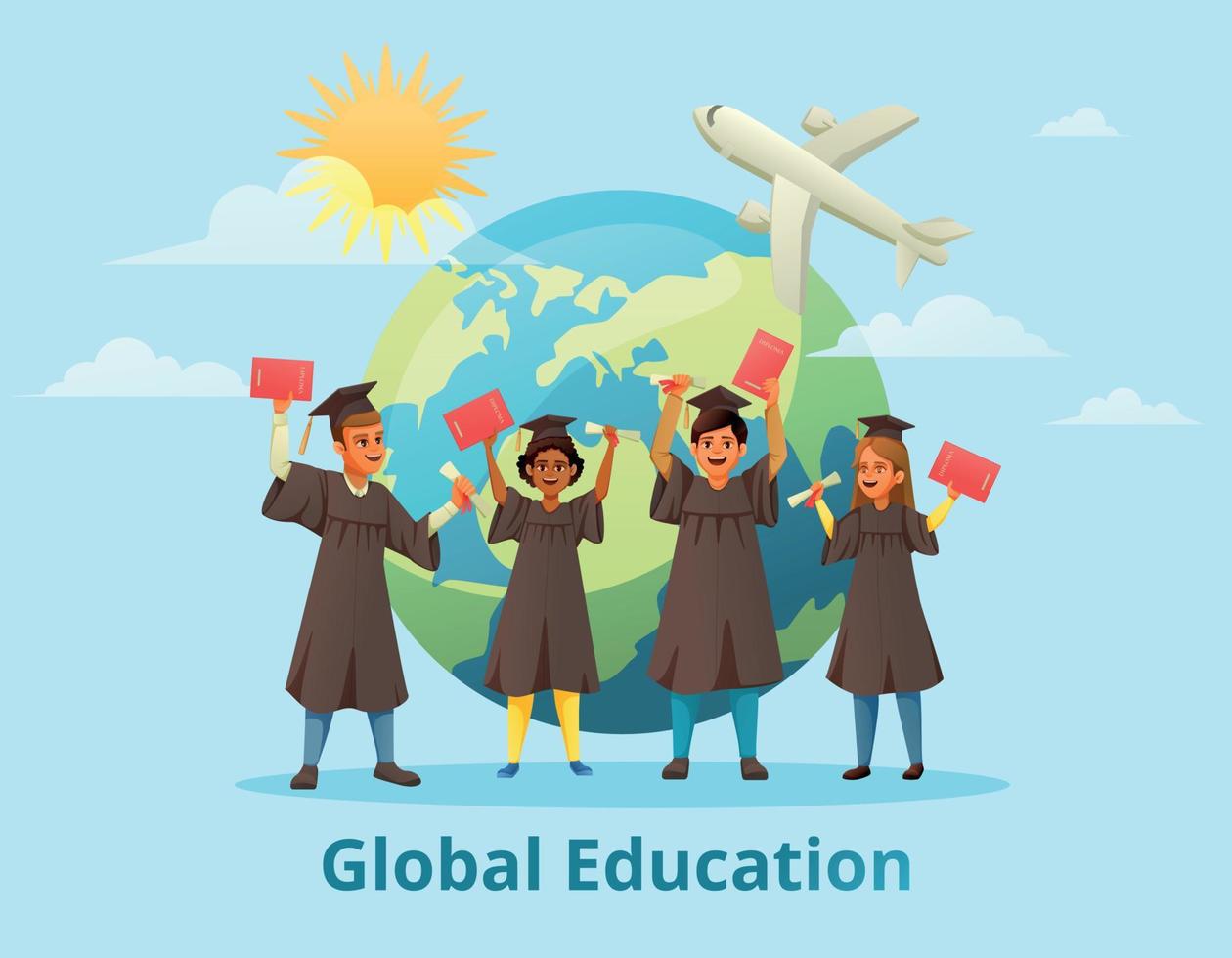 Global Education Graduation Background vector