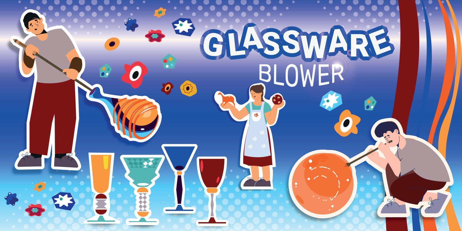 Glassware Blower Flat Collage vector