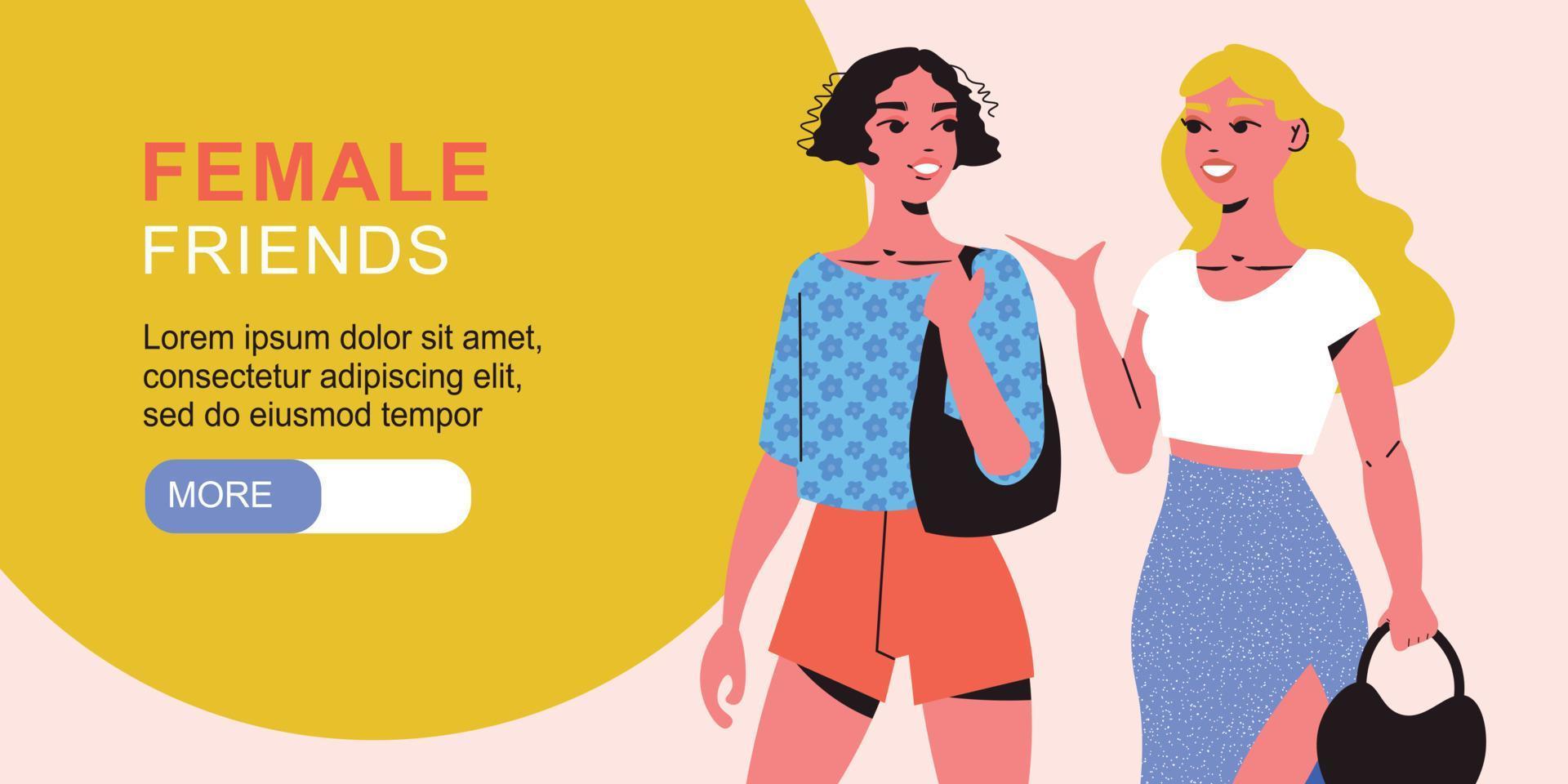 Female Friends Horizontal Banner vector