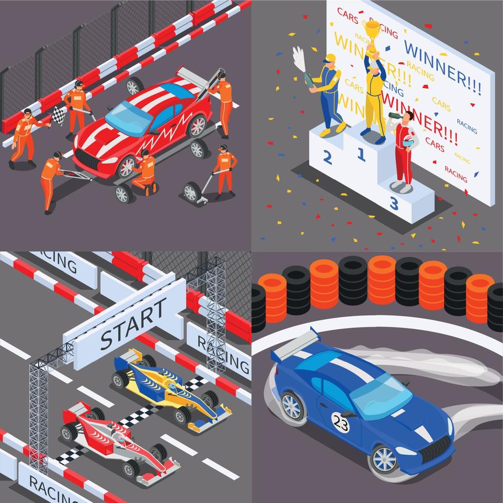 Racing Isometric Compositions Set vector